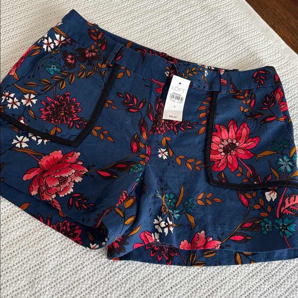 LOFT Blue Floral Print Shorts